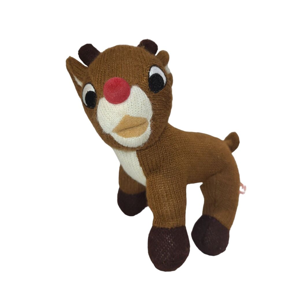 Dan Dee Plush Rudolph The Red Nosed Reindeer Knit Stuffed Animal‎ Toy 2009 8"